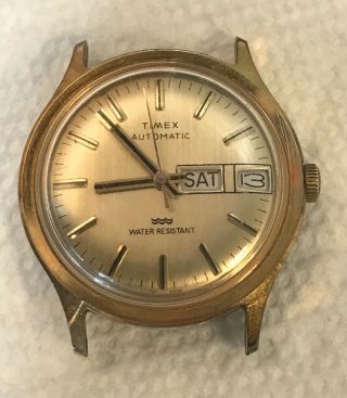 Vintage Mens Timex Automatic Gold Tone Watch Water Resistant Runs