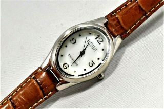 Ecclissi 925 Women Sterling Silver Mop Dial Brown Leather Band Watch Battery