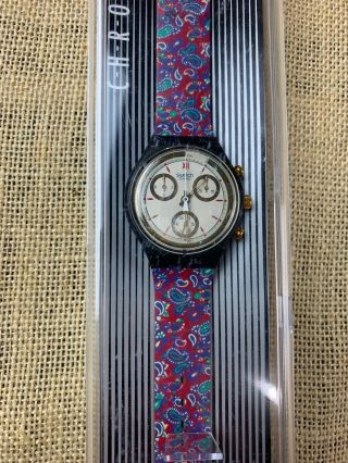 Vintage 1992 Swatch Watch Chrono " Award " Scb108 With Case