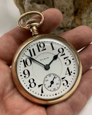 Antique 1912 Elgin Father Time 18s 21j Railroad Grade Gold Filled Pocket Watch