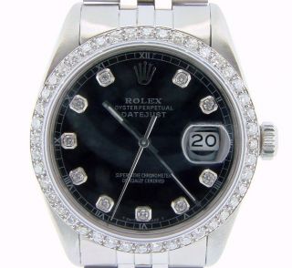 Rolex Datejust Mens Stainless Steel Quickset Watch Black Diamond Dial 1ct Bezel