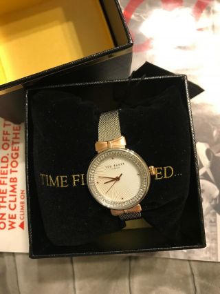 Ted Baker Te50268003 Ladies Crystal Accented Two Tone Watch W/ Mesh Ss Open Box