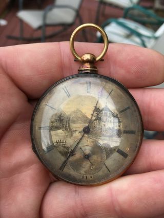 Arnold Adams & Co Antique 13j Pocket Watch Engraved Scene