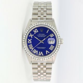 Rolex Men ' s Datejust 16014 36mm Stainless Steel Blue Roman Diamond Dial / Bezel 2