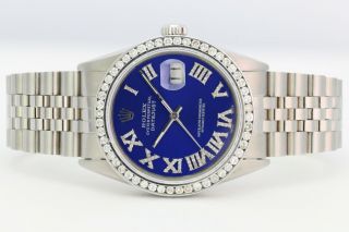 Rolex Men ' s Datejust 16014 36mm Stainless Steel Blue Roman Diamond Dial / Bezel 4
