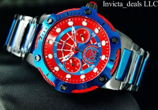 Invicta 39mm Marvel Bolt Spiderman Limited Ed Black & Blu Tone Ss Bracelet Watch