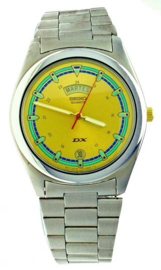 Old Stock Vintage Seiko Watch S - Steel Water R Yellow Face With Box