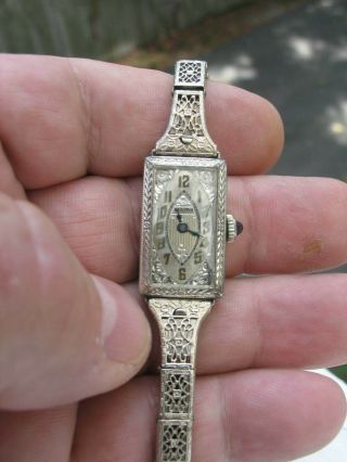 Vintage Antique 1920s Art Deco Lady Bulova Watch White Gold Filled Not Running