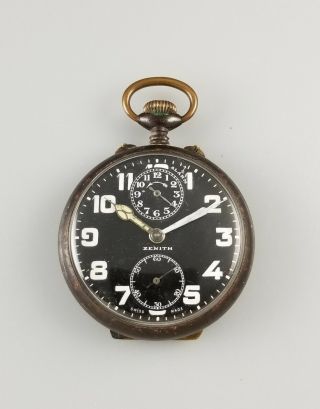 Rare Antique Zenith Alarm Pocket Watch – Military Style Dial - Complicated