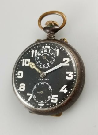 RARE ANTIQUE ZENITH ALARM POCKET WATCH – MILITARY STYLE DIAL - COMPLICATED 2