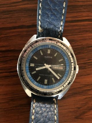 Vintage Clinton World Time Dive Watch,  Ronda Matic 25 Jewel Day - Date Automatic