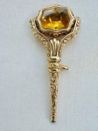 Outstanding Large Georgian Gold,  Citrine & Bloodstone Intaglio Pocket Watch Key.