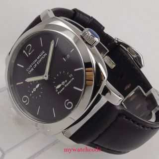 44mm Parnis Factory Black Dial Date Power Reserve St2530 Automatic Mens Watch