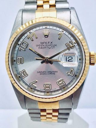 Estate 100 Orig Rolex Datejust 18k Gold Ss Concentric Dial 36mm Watch 16233