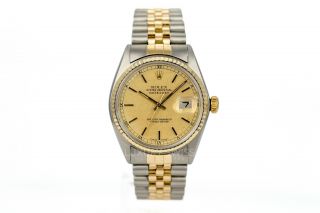 Rolex Mens 36mm Datejust Two - Tone Champagne Stick Dial Fluted Bezel All 2