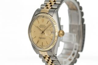 Rolex Mens 36mm Datejust Two - Tone Champagne Stick Dial Fluted Bezel All 3