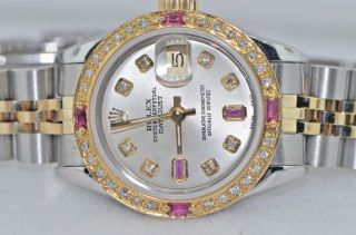Womens Rolex Datejust Oyster Perpetual 18k Gold Diamonds / Rubies