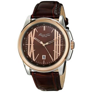 $135 Kenneth Cole York Mens Kc8096 Brown Leather Strap Date Watch
