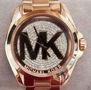 Michael Kors Bradshaw MK Logo Rose Gold w/ Crystal Bling Stainless Watch NWT 4
