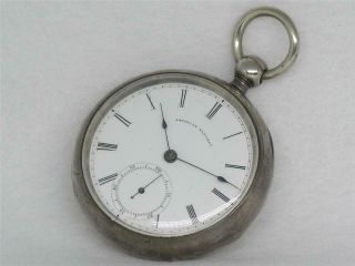 C.  1866 Wm Ellery Model 1857 Waltham 55mm Keywind Coin Silver Pocket Watch,  Runs