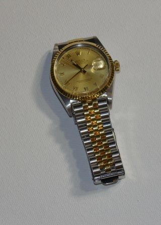 Vintage Rolex 18k & Stainless Datejust Mans Watch 16013 Owner W/ Box