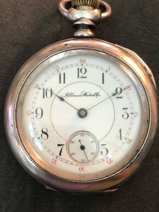 Rare Antique Illinois Watch Co.  Huge 16s Coin Silver 17j Pocket Watch Dated 1896