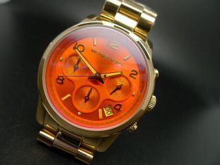 Old Stock MICHEAL KORS Runway MK5939 Chronograph Gold Plated Quartz Watch 2