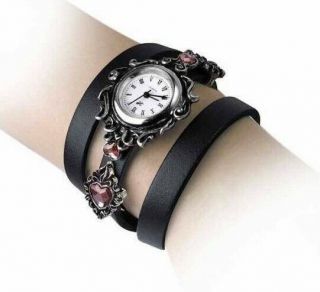 Alchemy England - Heartfelt Wrist Watch,  Black Leather,  Gothic Swarovski Crystal 2