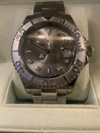16622 Yachtmaster Rolex Mens Watch Dates To 2005 Steel Platinum 40mm Diamonds