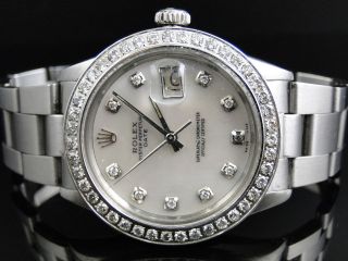 Mens Stainless Steel Rolex Datejust 1 Watch With 2.  15 Ct Diamond Mop Dial