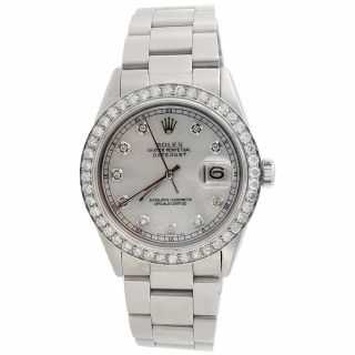 Diamond Rolex Datejust Watch Mens 36mm Oyster Band White Mother Pearl Dial 2 Ct.