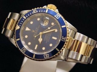 1999 Rolex Submariner blue watch 16613 18K yellow gold steel,  box papers 40 MM 3
