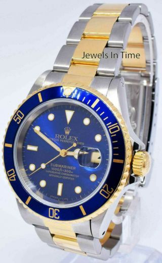 1999 Rolex Submariner blue watch 16613 18K yellow gold steel,  box papers 40 MM 4