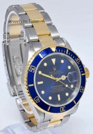1999 Rolex Submariner blue watch 16613 18K yellow gold steel,  box papers 40 MM 5