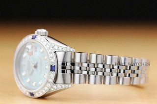 ROLEX LADIES DATEJUST ICE BLUE SAPPHIRE DIAMOND 18K WHITE GOLD STEEL WATCH 4