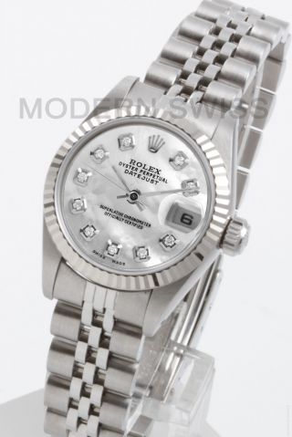 Rolex Ladies Datejust Steel White Mop Diamond 18k Gold Jubilee 69174 Quickset