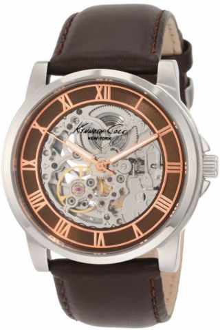 Kenneth Cole Kc1745 Mens Automatic Skeleton Dial Brown Leather Watch
