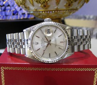 Mens Rolex Oyster Perpetual Datejust Stainless Steel White Gold Watch