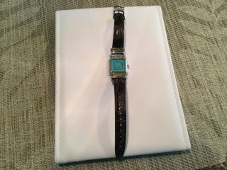 Ecclissi Sterling Silver Turquoise Face Brown Leather Strap Ladies Watch
