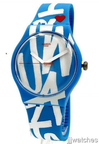 Swatch Originals White In Blue Silicone Band Watch 43mm Suos103 $70