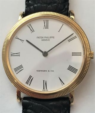 Mens Vintage Patek Philippe Calatrava 18k Yellow Gold Watch W/ Tiffany Dial