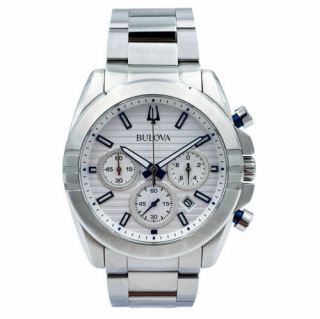 Bulova 96b307 Stainless Steel White Dial Chronograph Quartz Watch Nwt Pls Read