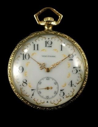 Waltham 19j 12s Riverside Pocket Watch Fancy Green Gold Filled Case Near