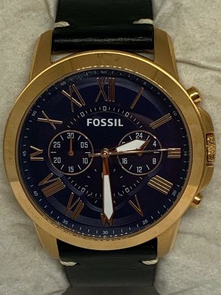 Fossil Fs5188 Grant Chronograph Men Leather Quartz Analog Dial Wrist Watch Ee137