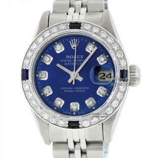 Rolex Ladies Datejust Ss & 18k White Gold Blue Diamond Dial And Sapphire Bezel