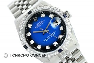 Rolex Mens Datejust 18K White Gold & Stainless Steel Blue Vignette Diamond Watch 2