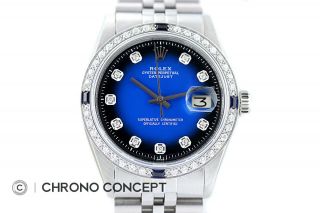 Rolex Mens Datejust 18K White Gold & Stainless Steel Blue Vignette Diamond Watch 5