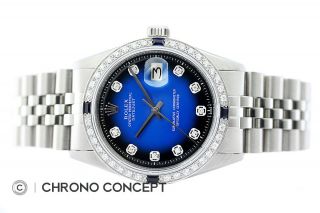 Rolex Mens Datejust 18K White Gold & Stainless Steel Blue Vignette Diamond Watch 6