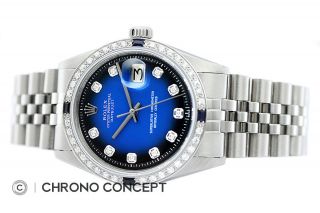 Rolex Mens Datejust 18K White Gold & Stainless Steel Blue Vignette Diamond Watch 7