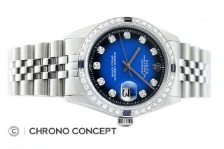 Rolex Mens Datejust 18K White Gold & Stainless Steel Blue Vignette Diamond Watch 8